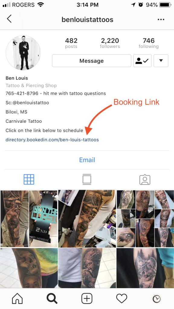 piercing appointment scheduling in instagram