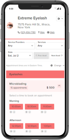 eyelash extensions booking app