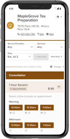 tax preparation booking app