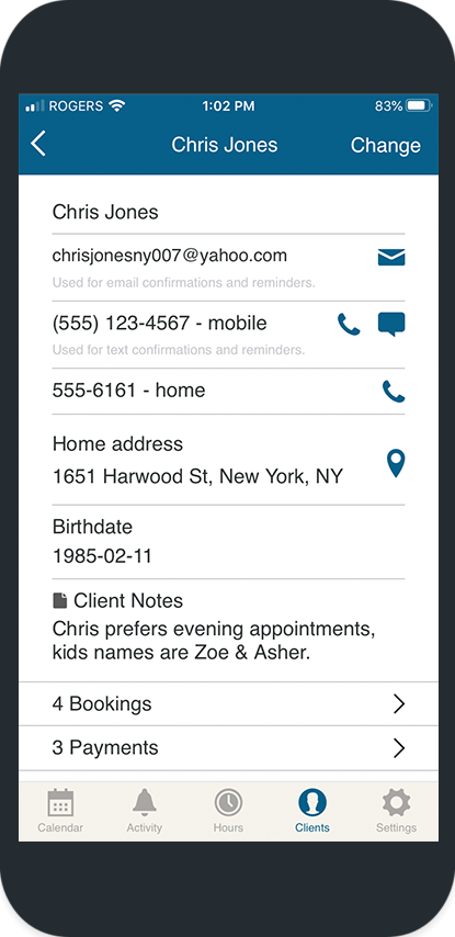 bookedin client list mobile view